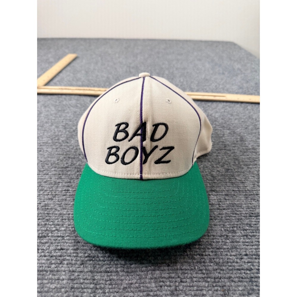 DeLONG Mens Fitted Baseball Cap L Cream Green BAD BOYZ‎ Pinstripe Embroidered